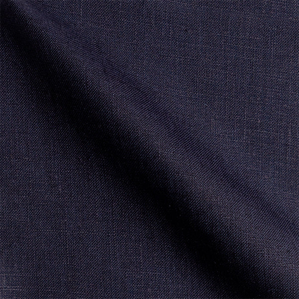 Nahaufnahme des navyblauen Leinenstoffs mit natürlicher Struktur und feiner Webung.