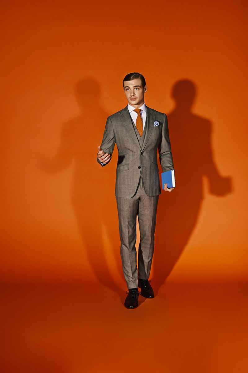 lookbook orange maßprodukte maßschuhe maßschuhe merino schurwolle david schuetter glencheck