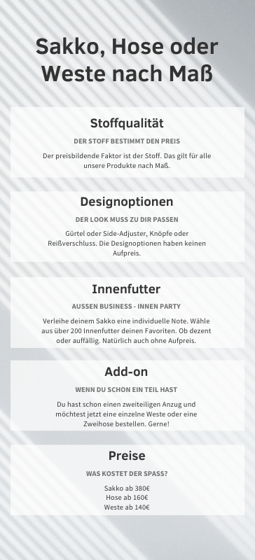 preisgestaltung maßbekleidung maßmode rooks & rocks