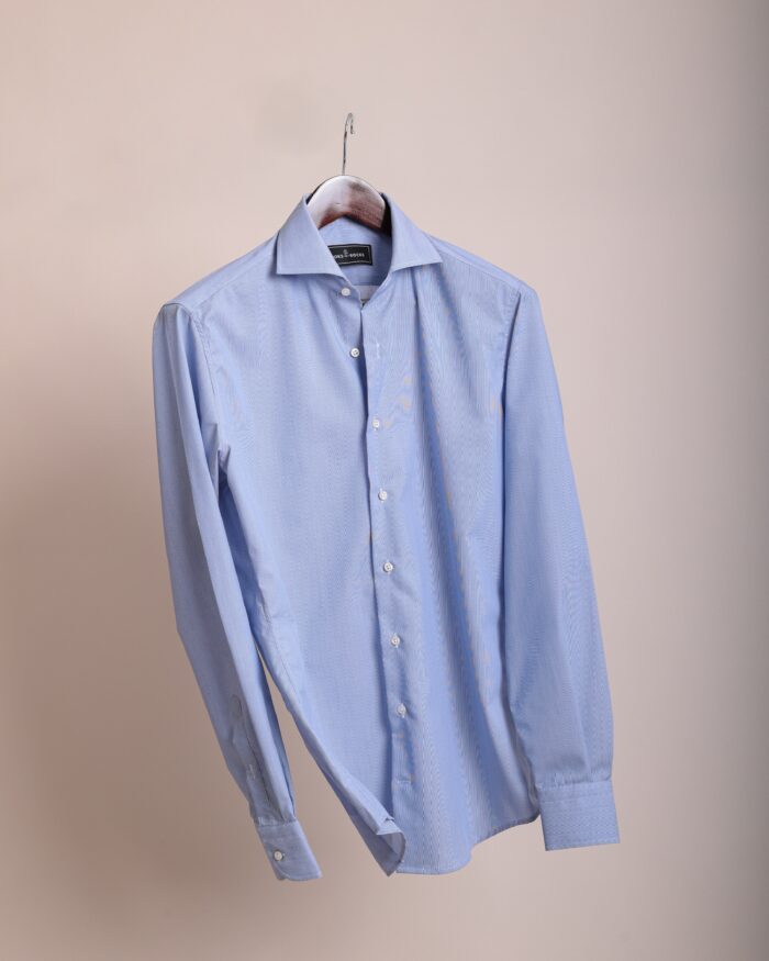 HERRENHEMD MITTELBLAU GESTREIFT