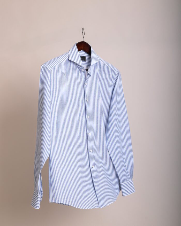 HERRENHEMD MITTELBLAU GESTREIFT